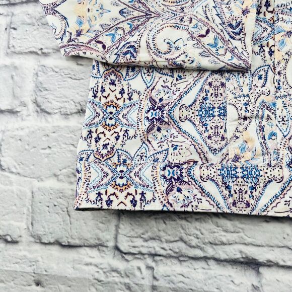 Chico's Sateen Button Down Shirt Jacket 2/12 Petite White Blue Paisley Print - Picture 4 of 9